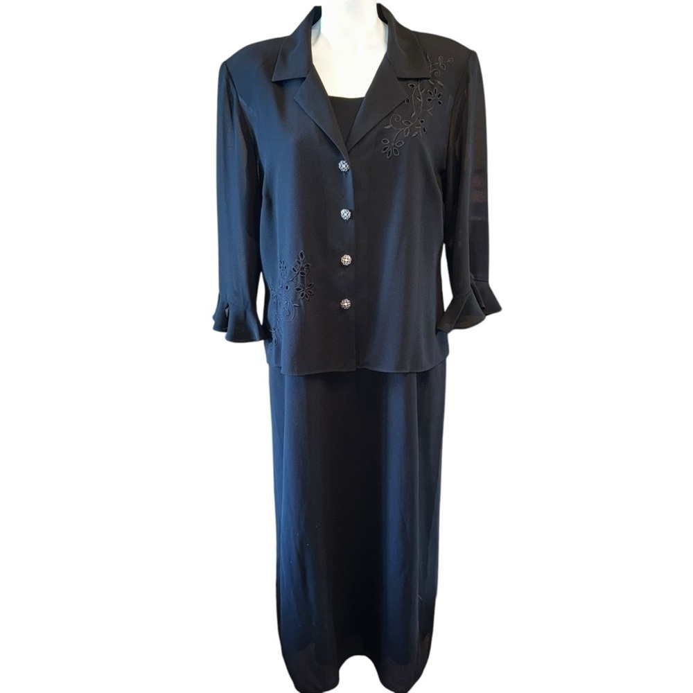 Studio I Black 2PC Dress Jacket Set Womens 18 Mother of Bride Formal Outfit